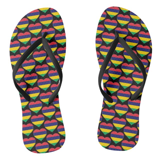 Mauritian Flag Colours Hearts Pattern Patriotic Flip Flops (Footbed)