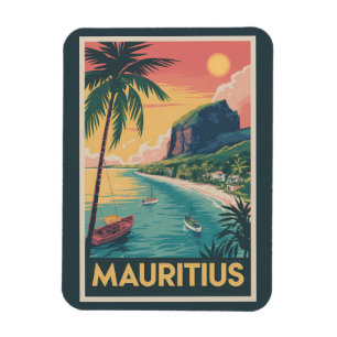 Mauritius Coast Illustration Travel Art Vintage Magnet