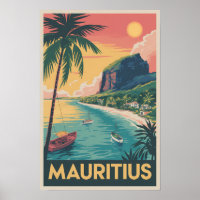 Mauritius Coast Illustration Travel Art Vintage