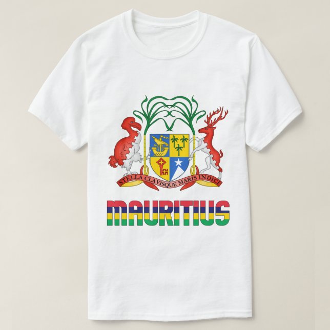 Mauritius Flag and Coat Of Arms Patriotic T-Shirt (Design Front)