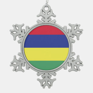 Mauritius Flag Emblem Snowflake Pewter Christmas Ornament