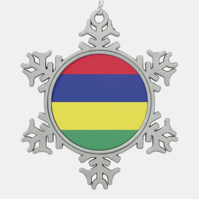 Mauritius Flag Emblem Snowflake Pewter Christmas Ornament (Front)