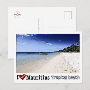 Mauritius - I Love - Tropical beach - Postcard
