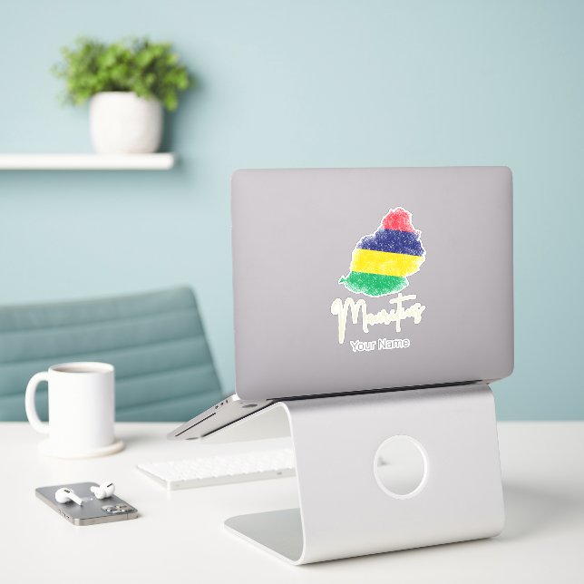 Mauritius Island Map Vintage Flag Indian Ocean (Laptop On Desk)