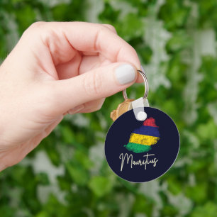 Mauritius Island Map Vintage Flag Indian Ocean Key Ring