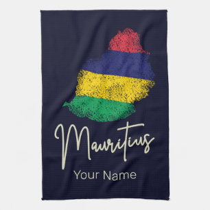 Mauritius Island Map Vintage Flag Indian Ocean Tea Towel