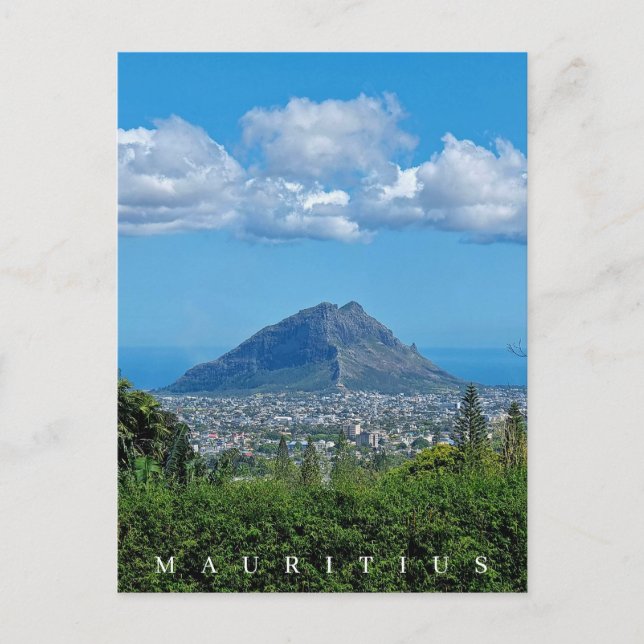 Mauritius mountain and clouds view postcard (Front)