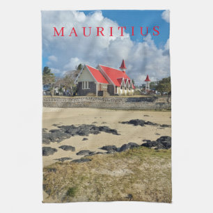 Mauritius red church view tea towel