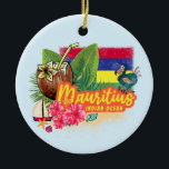 Mauritius Retro Indian Ocean Dodo and Flag Vintage Ceramic Tree Decoration<br><div class="desc">Mauritius beach design with flag for holiday. Mauritius retro Indian Ocean island with dodo and coconut Vintage souvenir for travel to the island. Mauritius beach artwork for Port Louis and Curepipe holidaymakers and Flic en Flac backpackers. Mauritius in Indian Ocean Retro Souvenir Dodo and Coconut. Mauritius design with flag for...</div>