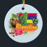 Mauritius Retro Indian Ocean Dodo and Flag Vintage Ceramic Tree Decoration<br><div class="desc">Mauritius beach design with flag for holiday. Mauritius retro Indian Ocean island with dodo and coconut Vintage souvenir for travel to the island. Mauritius beach artwork for Port Louis and Curepipe holidaymakers and Flic en Flac backpackers. Mauritius in Indian Ocean Retro Souvenir Dodo and Coconut. Mauritius design with flag for...</div>