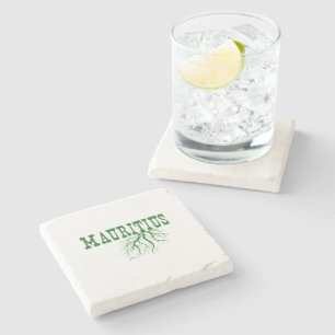 Mauritius Roots Green Word Art Stone Coaster