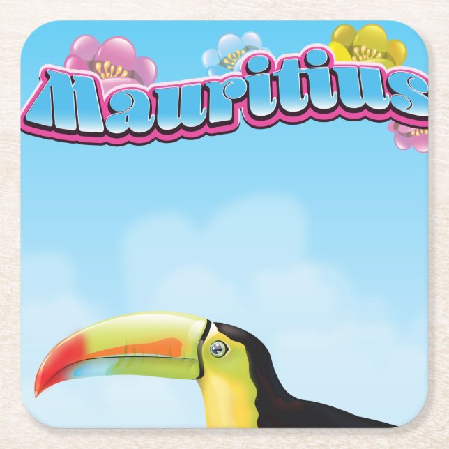 Mauritius travel poster square paper coaster (Front)