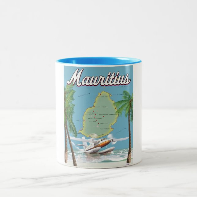Mauritius vintage travel poster Two-Tone coffee mug (Center)