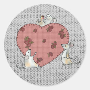 Mäuse nähen Herz Classic Round Sticker
