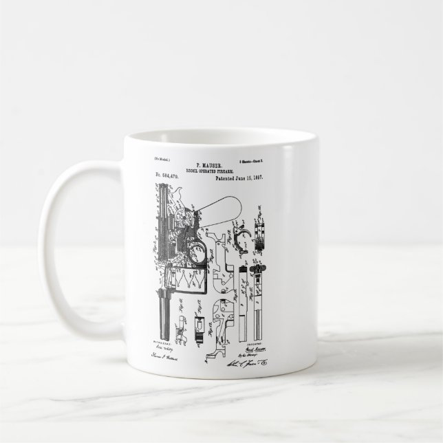 Mauser C96 Broomhandle Patent Blueprints Schematic Coffee Mug (Left)