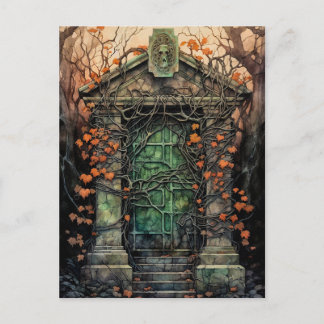 Mausoleum Door Halloween Invitation Postcard