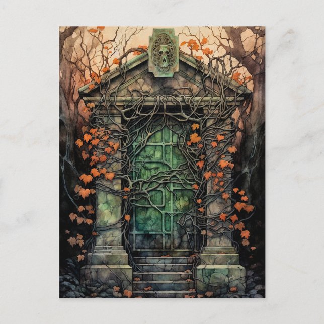 Mausoleum Door Halloween Invitation Postcard (Front)