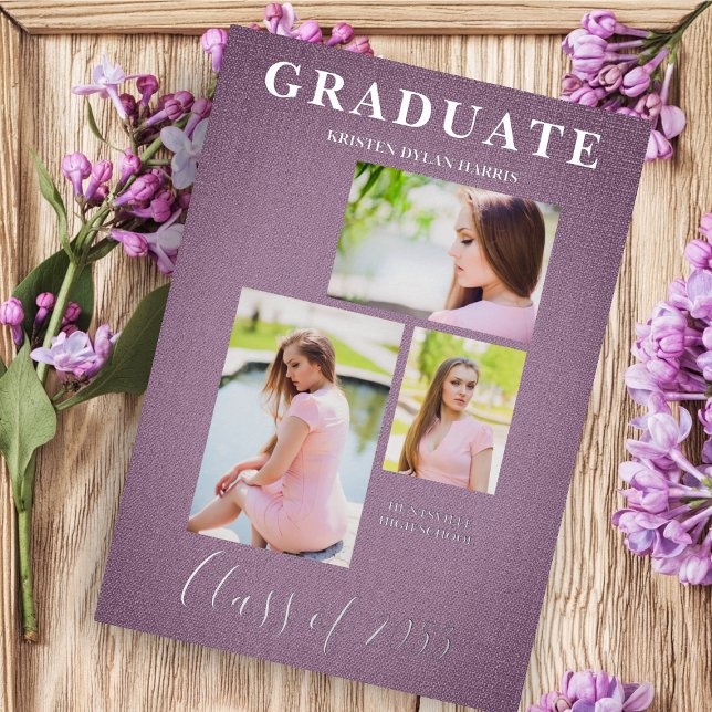 Mauve 3 Photos Collage Graduation Textile Effect (Creator Uploaded)