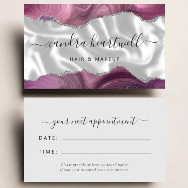 Mauve Agate Silver Glam Stylist Appointment Business Card (Creator Uploaded)