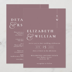 Mauve All In One Modern Monogram Wedding Invitation