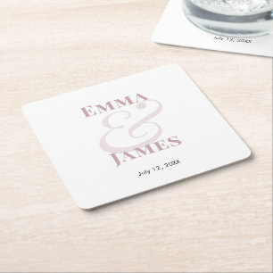 Mauve Ampersand Wedding    Square Paper Coaster
