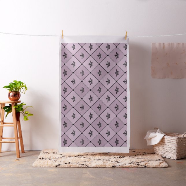 Mauve and Black Vintage Crown Pattern Fabric (In Situ)