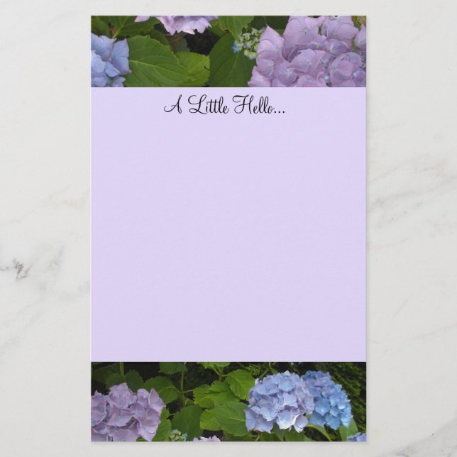 Mauve and Blue Hydrangeas Stationery (Front)