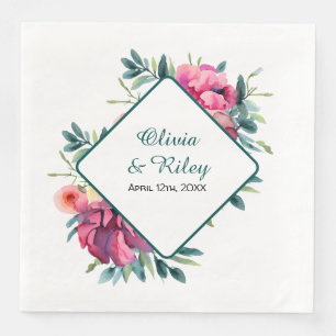 Mauve and Burgundy Floral Wedding Napkin