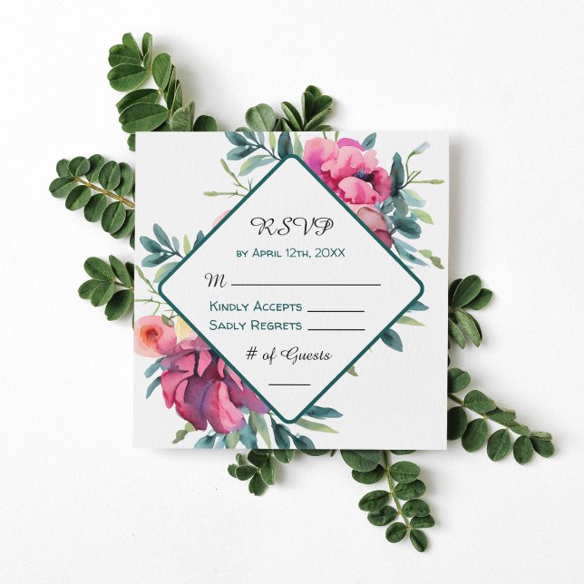 Mauve and Burgundy Floral Wedding RSVP Invitation (Creator Uploaded)