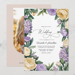 Mauve and Buttercream Watercolor Floral Wedding Invitation
