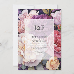Mauve and Champagne Floral Wedding Invitation
