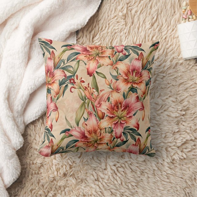 Mauve and Copper Lilies on Tan Cushion (Blanket)