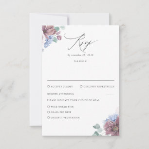 Mauve and Dusty Blue Floral Wedding RSVP Card