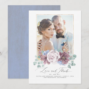 Mauve and Dusty Blue Floral Wedding Thank You Card