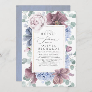 Mauve and Dusty Blue Flowers Elegant Bridal Shower Invitation