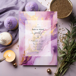 Mauve and Gold Back to School Party Invitation