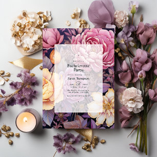 Mauve and Gold Floral Bachelorette Party Invitation