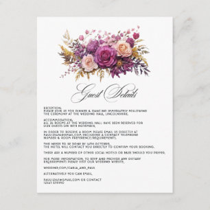 Mauve and Gold Floral Wedding Guest Details Enclosure Card