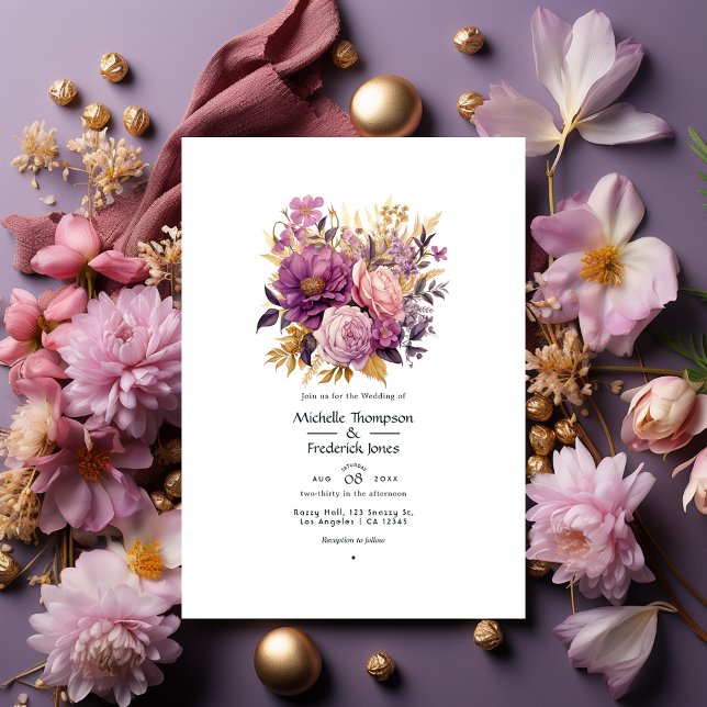 Mauve and Gold Floral Wedding Invitation (Creator Uploaded)