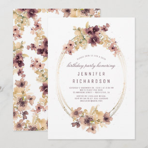 Mauve and Gold Vintage Floral Birthday Party Invitation