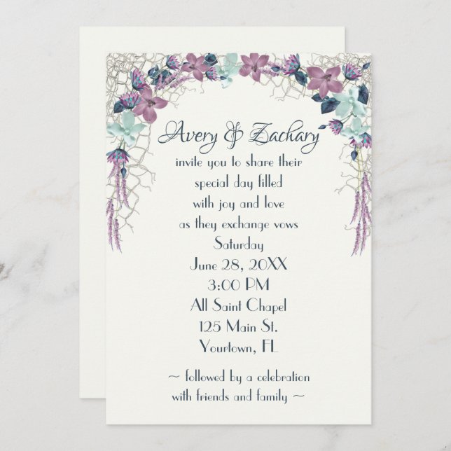 Mauve and Green Nautical Netting Invitation (Front/Back)