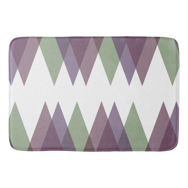 Mauve and green triangles bath mat (Front)