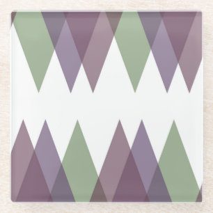 Mauve and green triangles glass coaster