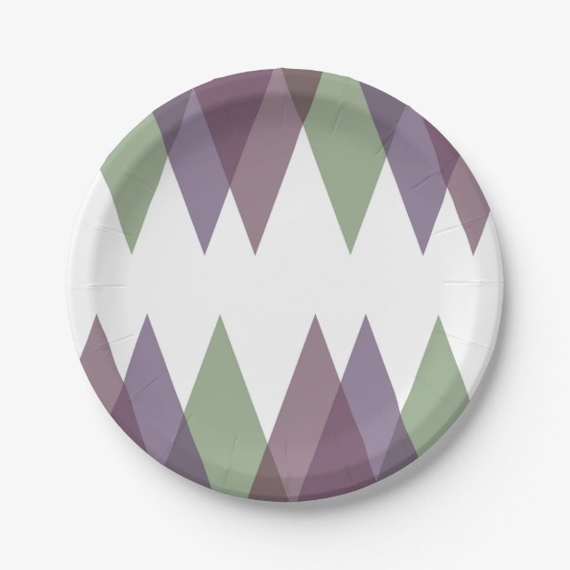 Mauve and green triangles paper plate (Front)