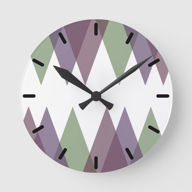 Mauve and green triangles round clock (Front)