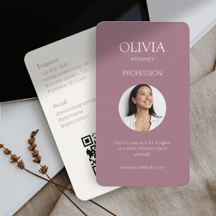 Mauve and Ivory Photo Social QR Code  Business Card