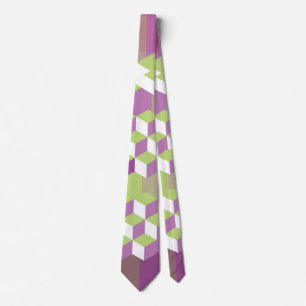 Mauve and Lime Isometric Cube Pattern Tie