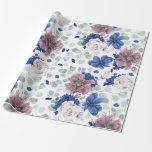 Mauve and Navy Blue Botanical Floral Elegant Wrapping Paper<br><div class="desc">Fabulous greenery branches and mauve navy blue flowers wrapping paper</div>