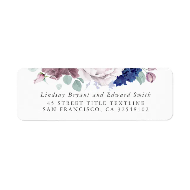 Mauve and Navy Blue Floral Wedding Label | Zazzle