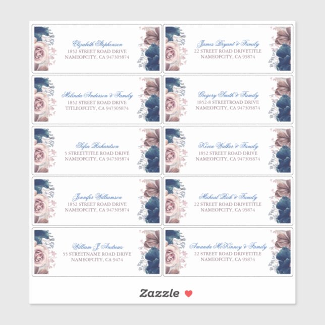 Mauve and Navy Blue Guest Names Address Labels (Sheet)